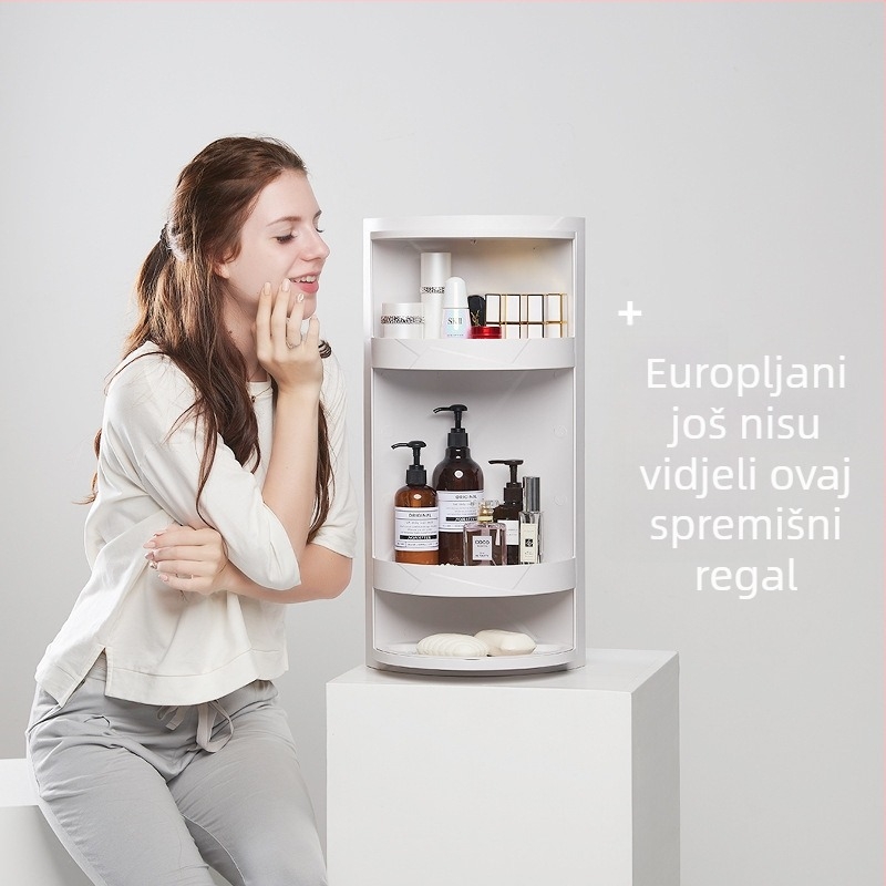 Tri-etažni zidni rotirajući organizator za stolnu organizaciju i kutnu pohranu, pogodan za kupaonicu i kuhinju.