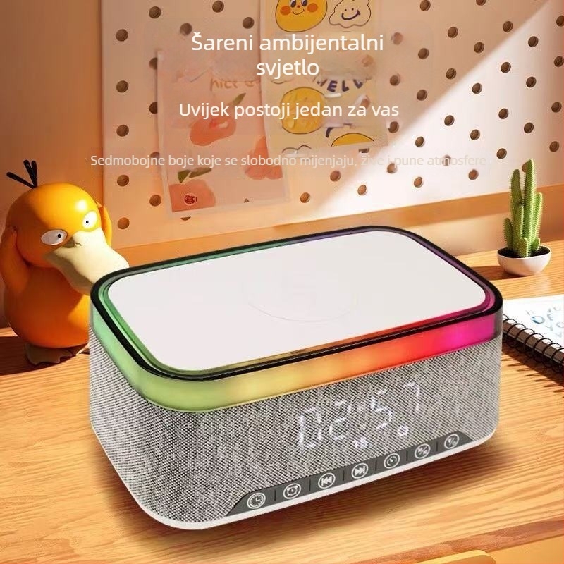 A911 Bluetooth zvučnik s bežičnim punjenjem, digitalnim satom i ambijentalnim svjetlom – 3-u-1, Bluetooth 5.0, ugrađena baterija 1000–1200 mAh, 7W, 60 Hz–15 kHz