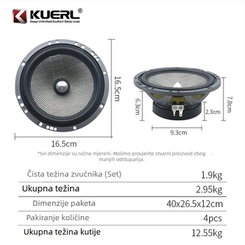 Automobilski zvučnički set, dvodijelni (dvosmjerni), 4Ω, 140W, 65Hz-20kHz, model K-6585
