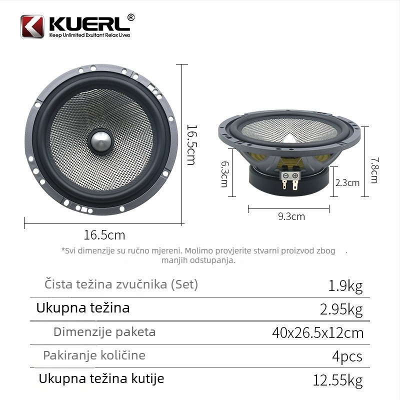 Automobilski zvučnički set, dvodijelni (dvosmjerni), 4Ω, 140W, 65Hz-20kHz, model K-6585
