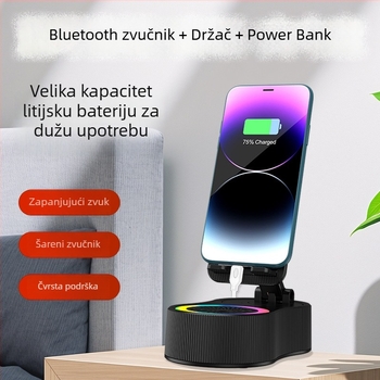 Trostruki držač za telefon, Bluetooth zvučnik i power bank - ugrađena baterija 1200-2000mAh, Bluetooth 5.3, domet 10 m