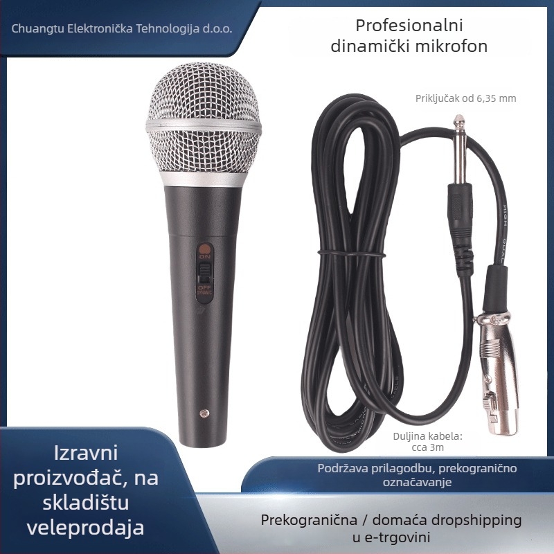 Rhosom G8 dinamični žični ručni mikrofon za karaoke i scenske nastupe, superkardioidni