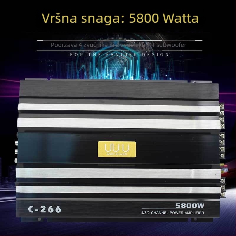 Set automobilski pojačala sa subwooferom C-266, 12V, maksimalna snaga 5800W, impedancija 4Ω, kućište od aluminijske legure