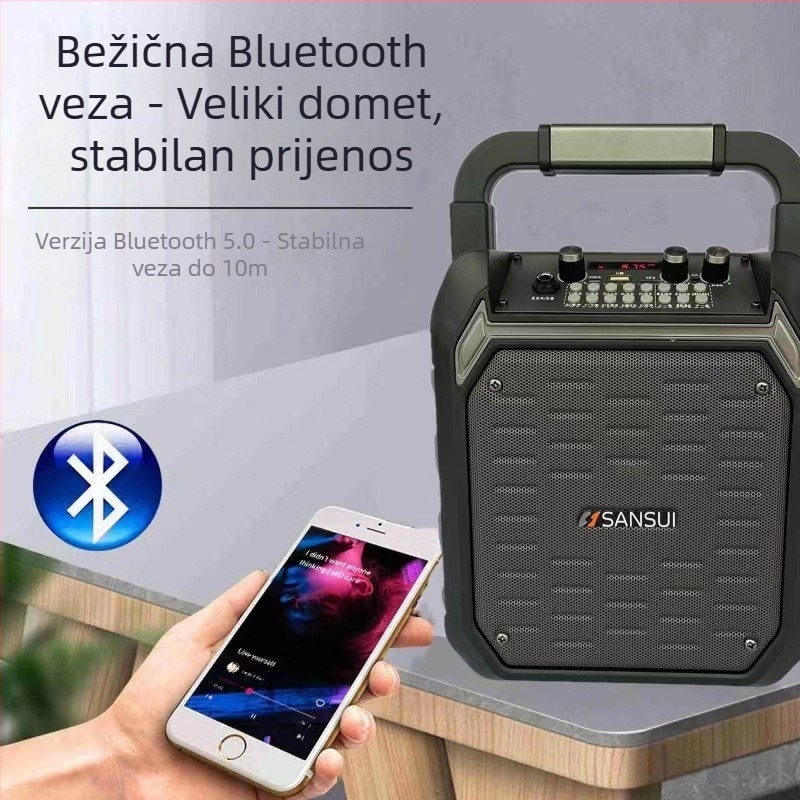 Sansui vanjski karaoke Bluetooth zvučnik s ugrađenim mikrofonom, 60W, Bluetooth 5.1, baterija 6000mAh, domet 50 m
