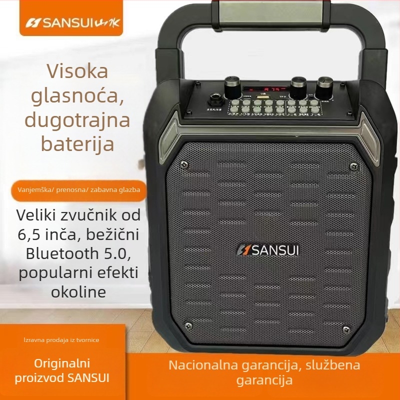 Sansui vanjski karaoke Bluetooth zvučnik s ugrađenim mikrofonom, 60W, Bluetooth 5.1, baterija 6000mAh, domet 50 m