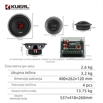 Auto audio 2-smerni set zvučnika (K-6589) 4 Ω, 150 W, 65 Hz–20 kHz, 88 dB