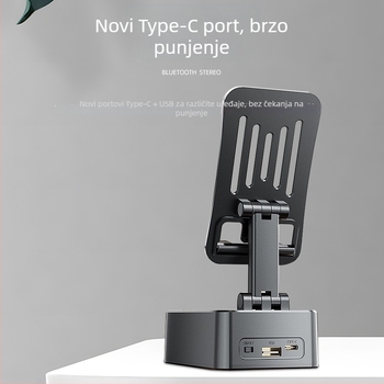 Držač za telefon s Bluetooth zvučnikom i bežičnim punjenjem – 5W, IPX7, BT 5.3, 30Hz-15kHz, domet 10 m, baterija 300-500mAh