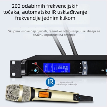 Bežični KTV mikrofon SKM9000, profesionalni mikrofon za pozornicu. Model SKM9000; tip mikrofona: KTV/profesionalni; ugrađena baterija 300–500 mAh; trajanje baterije 3–6 h; SNR ≥70 dB; nazivno napajanje 220V.