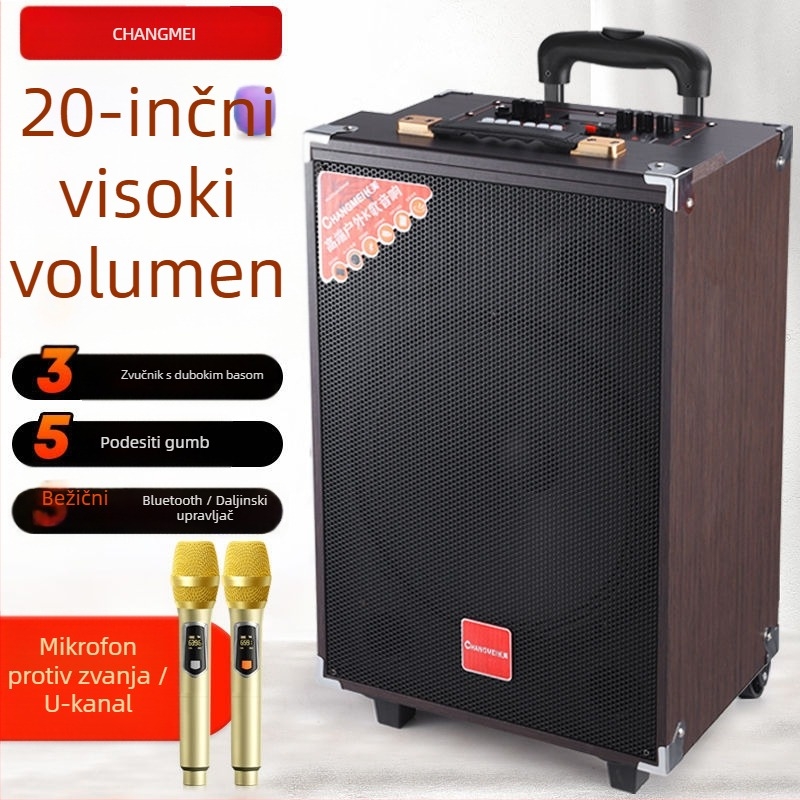Vanjski Bluetooth zvučnik s tri zvučnika, karaoke način, ugrađeni mikrofon, prenosna ručka