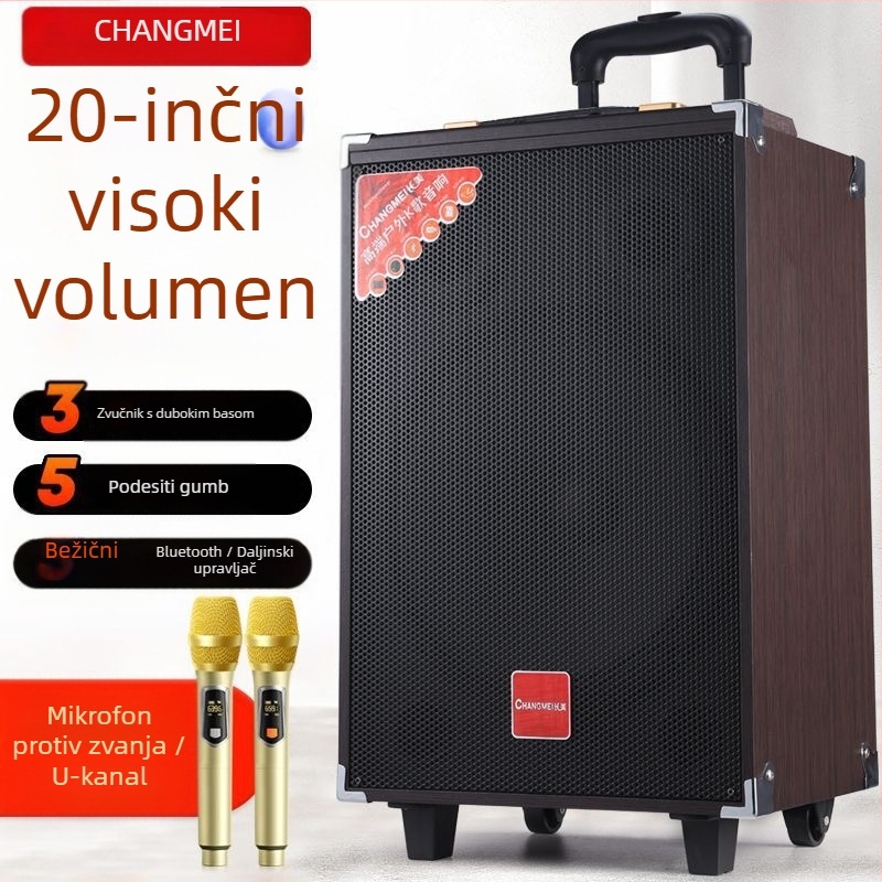 Vanjski Bluetooth zvučnik s tri zvučnika, karaoke način, ugrađeni mikrofon, prenosna ručka