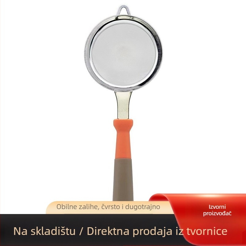Nehrđajući čelik kuhinjsko filter-sito s ultra-finom mrežom, dvostruki kukac, protiv klizanja, protiv opeklina, prilagodljiv logotip