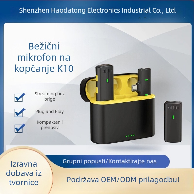 K10 bežični lavalier mikrofon, 1–2 izlaza, inteligentno smanjenje šuma, digitalni zaslon, za prijenos uživo na mobitel