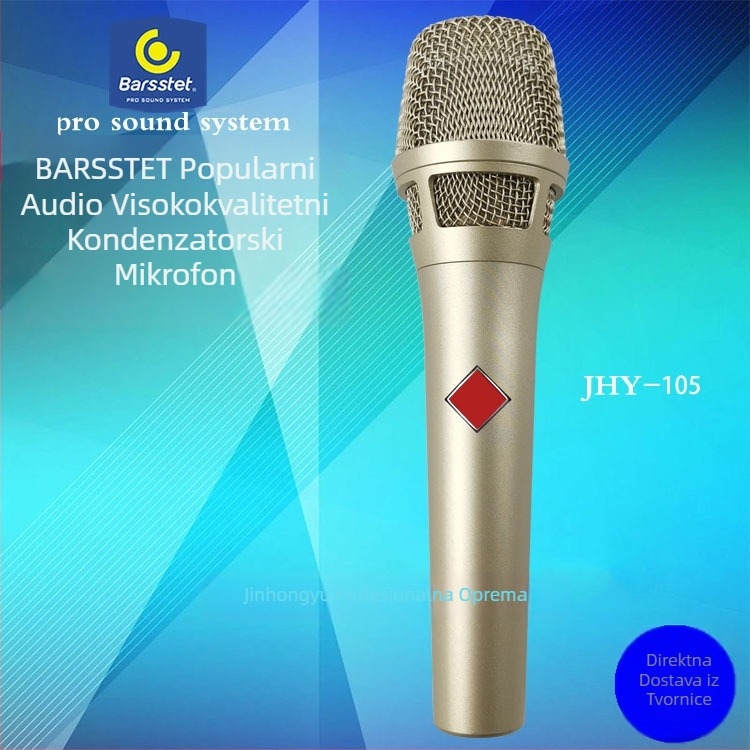 Ručni kondenzatorski mikrofon za livestream, bežični, model JHY-105, frekvencijski odziv 30 Hz–15 kHz, SNR ≥75 dB