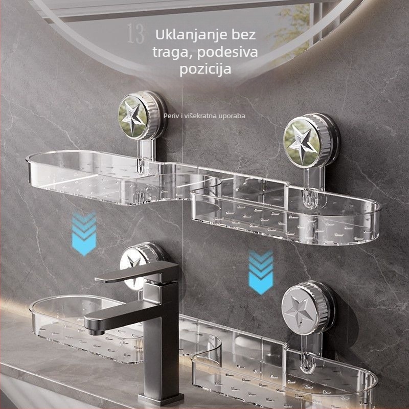 Kupaonski stalak za odlaganje s usisnom čašicom – plastika, CE potvrda, zidni bez bušenja