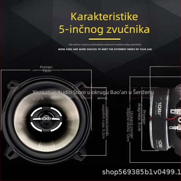 Set zvučnika za auto, model 520, 12V, 180W max, 4Ω, univerzalna kompatibilnost