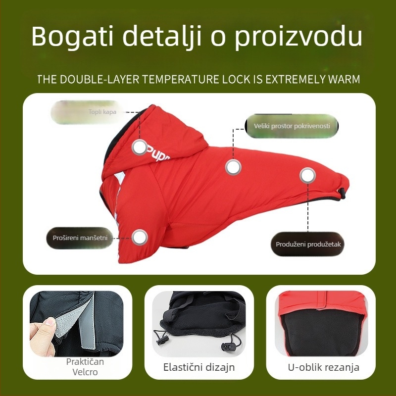 Palto za kućne ljubimce od poliestera, jesen-zima, s kapuljom, otporno na vjetar i snijeg, ležerni stil, Cool Pet