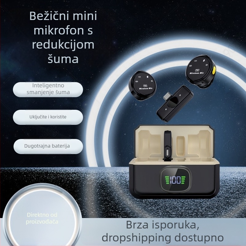 Magnetski lavalier mikrofon za prijenos uživo, podjela 1:2, ugrađena baterija 1000–1200 mAh, frekvencijski odziv 40 Hz–20 kHz, trajanje baterije 3–6 h