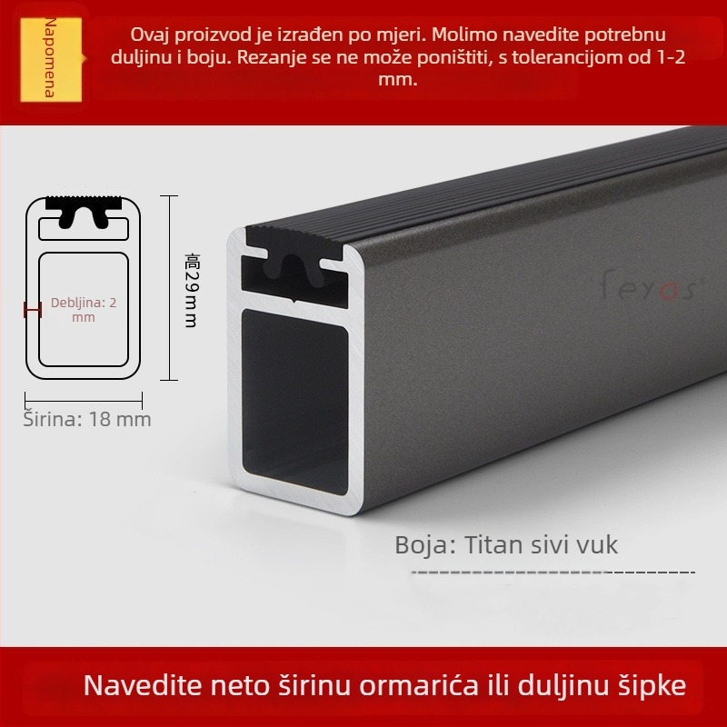 Rog ručica za garderobu - aluminijska legura, Feyas brand, Horn model, namijenjena garderobi, moderni minimalistički stil, završna obrada oksidacijom i pjeskovanjem