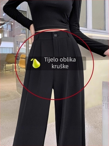 Ženske hlače ravnog kroja od poliestera s elastanom, podstavljene fleeceom, debele, visoki pojas, jesen 2025