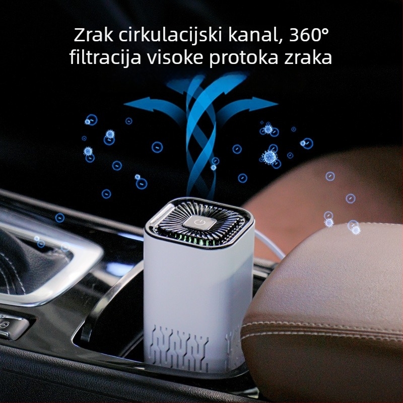 Automobilski pročišćivač zraka s negativnim ionima - Model K2, USB napajanje, 5V, koncentracija negativnih iona 300W, ABS kućište