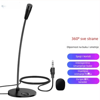USB stolni mikrofon za online nastavu, prijenos uživo, karaoke, igre i konferencije, s 3,5 mm priključkom