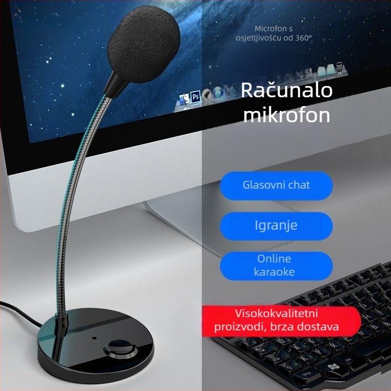 USB stolni mikrofon za online nastavu, prijenos uživo, karaoke, igre i konferencije, s 3,5 mm priključkom