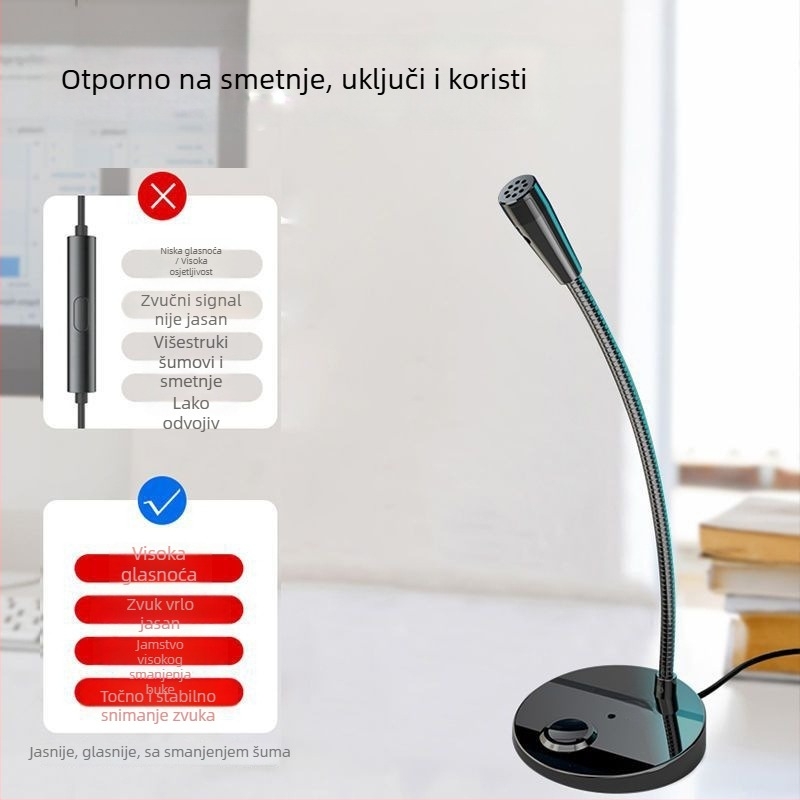 USB stolni mikrofon za online nastavu, prijenos uživo, karaoke, igre i konferencije, s 3,5 mm priključkom