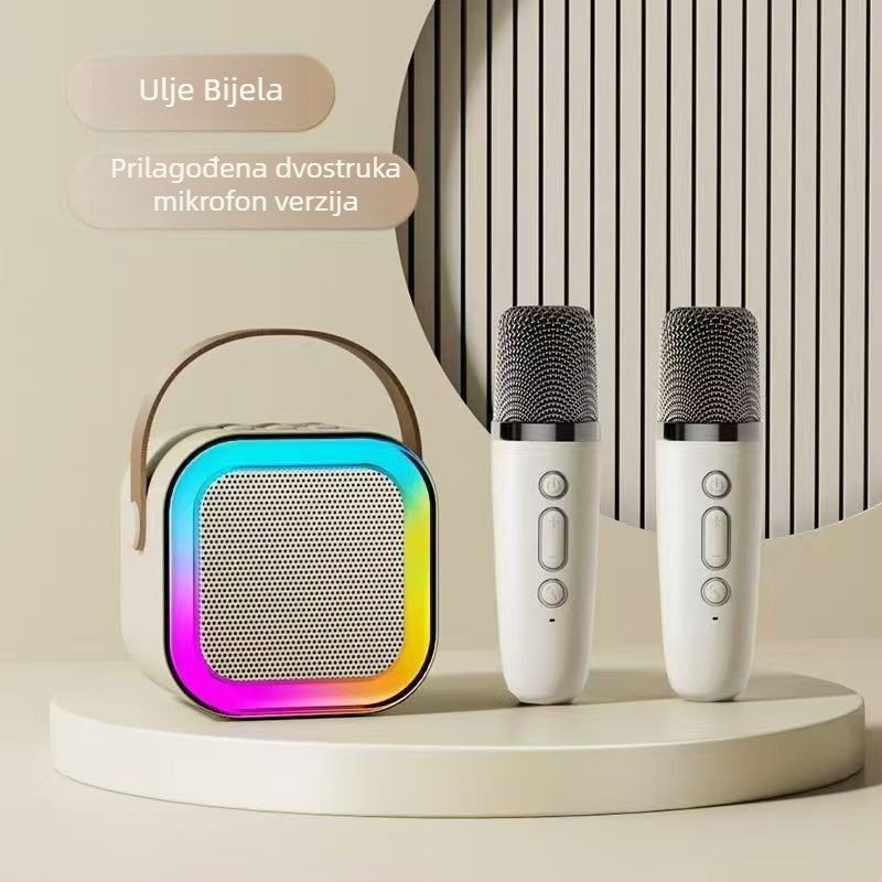 K12 Bluetooth karaoke zvučnik i mikrofon, prijenosni sve-u-jednom, ABS kućište, IPX7, frekvencijski odziv 100 Hz–20 kHz, SNR ≥70 dB, Bluetooth veza