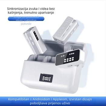 Bežični lavalier mikrofon za vanjsko prijenos uživo s kutijom za punjenje – dvostrani sustav mikrofona, redukcija buke, za mobilne telefone