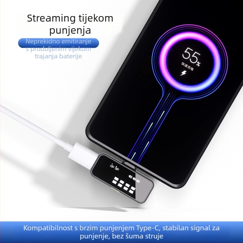 Bežični lavalier mikrofon za vanjsko prijenos uživo s kutijom za punjenje – dvostrani sustav mikrofona, redukcija buke, za mobilne telefone