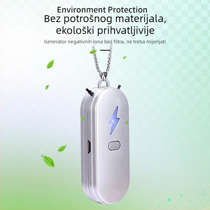 Kućni pročišćivač zraka s negativnim ionima – USB napajanje, protok zraka 50 m³/h, buka <36 dB, za prostor do 10 m², dizajn za nošenje oko vrata