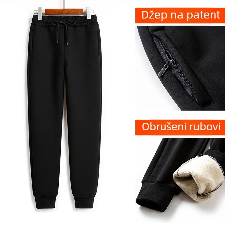 Ženske casual hlače s Sherpa podstavom, mješavina poliestera i elastana, visok struk, debela toplina, zima 2023