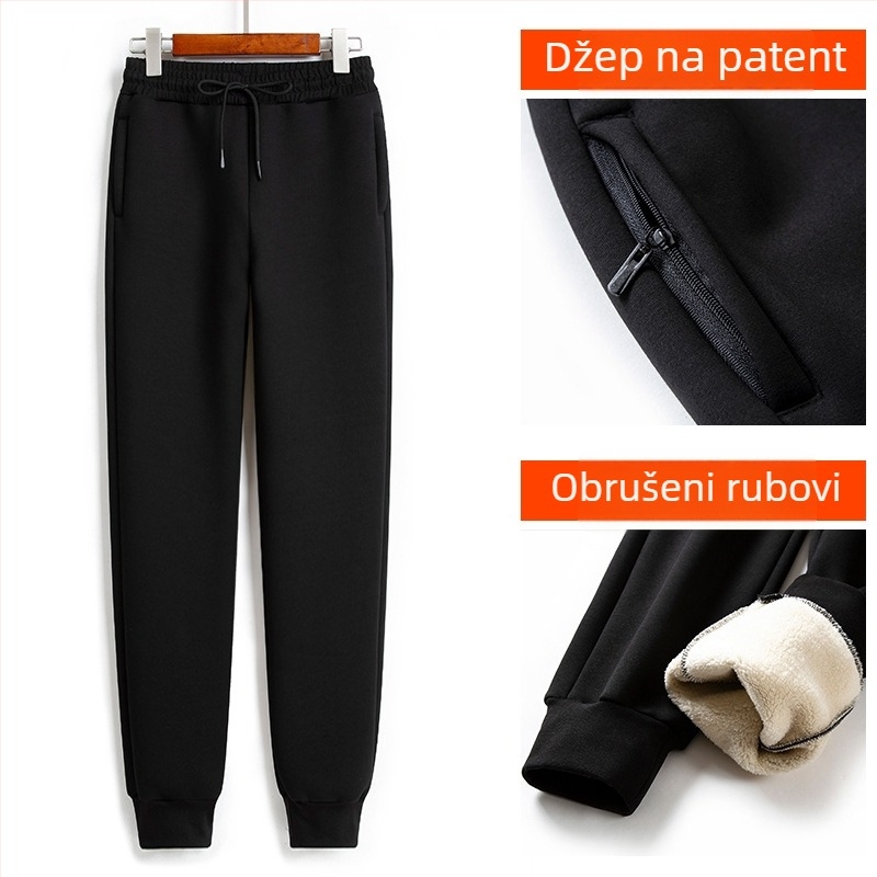 Ženske casual hlače s Sherpa podstavom, mješavina poliestera i elastana, visok struk, debela toplina, zima 2023