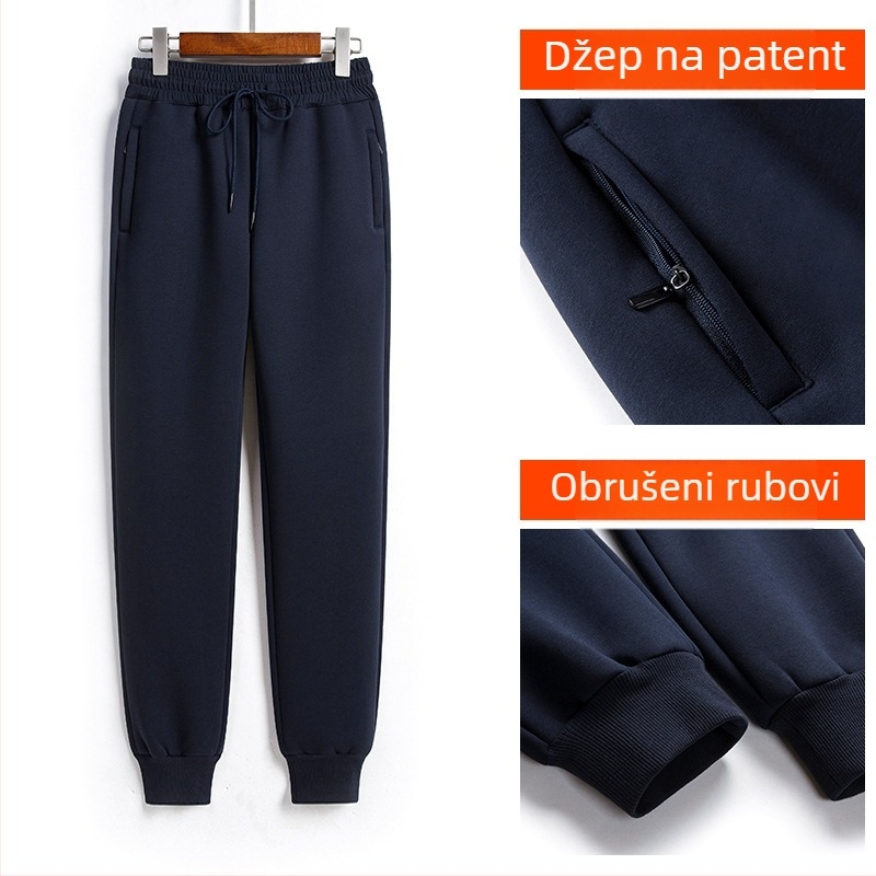 Ženske casual hlače s Sherpa podstavom, mješavina poliestera i elastana, visok struk, debela toplina, zima 2023
