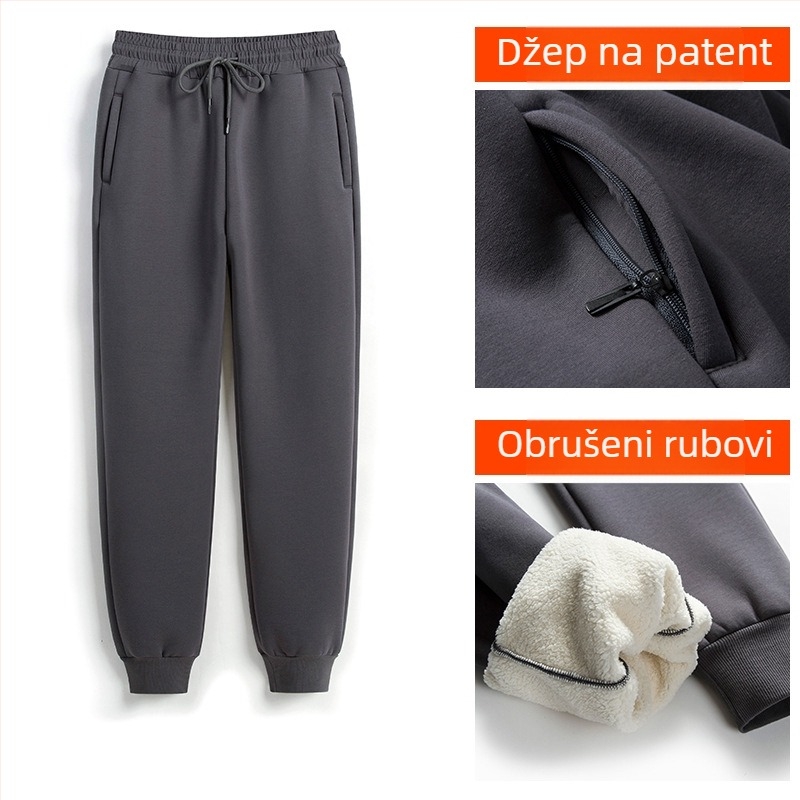 Ženske casual hlače s Sherpa podstavom, mješavina poliestera i elastana, visok struk, debela toplina, zima 2023