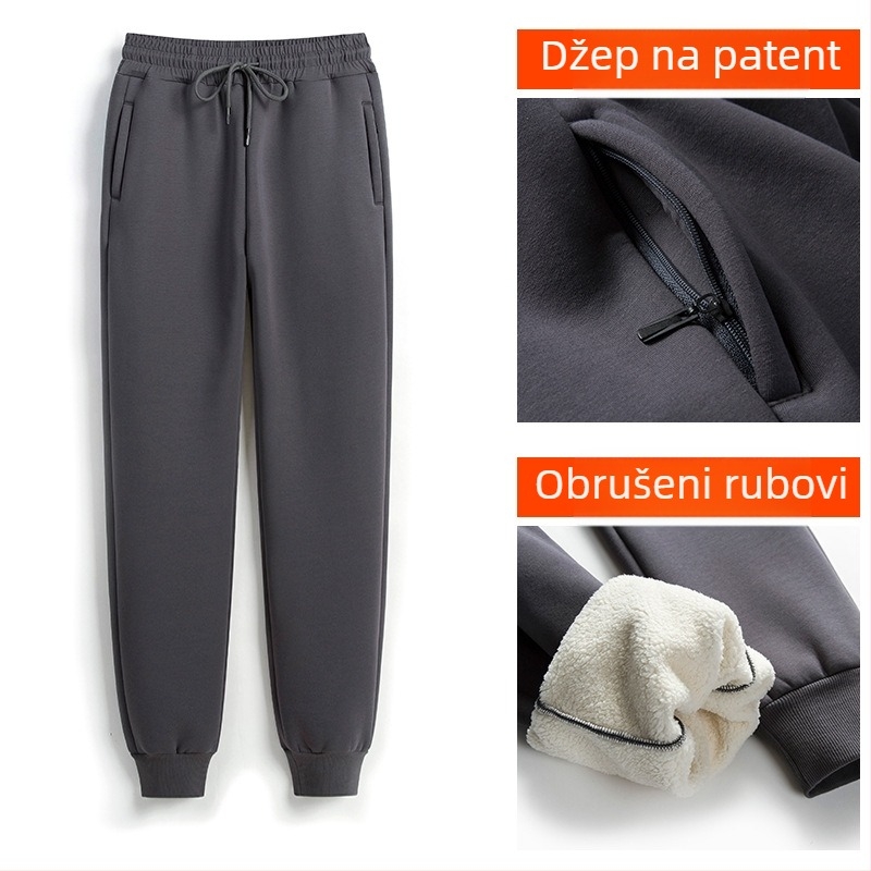 Ženske casual hlače s Sherpa podstavom, mješavina poliestera i elastana, visok struk, debela toplina, zima 2023