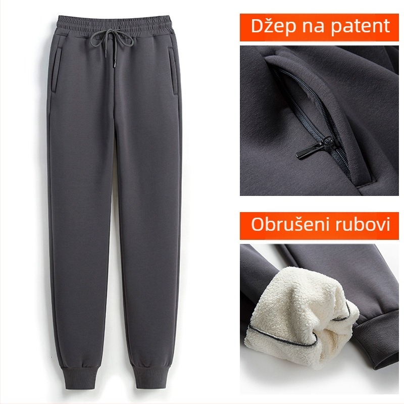 Ženske casual hlače s Sherpa podstavom, mješavina poliestera i elastana, visok struk, debela toplina, zima 2023