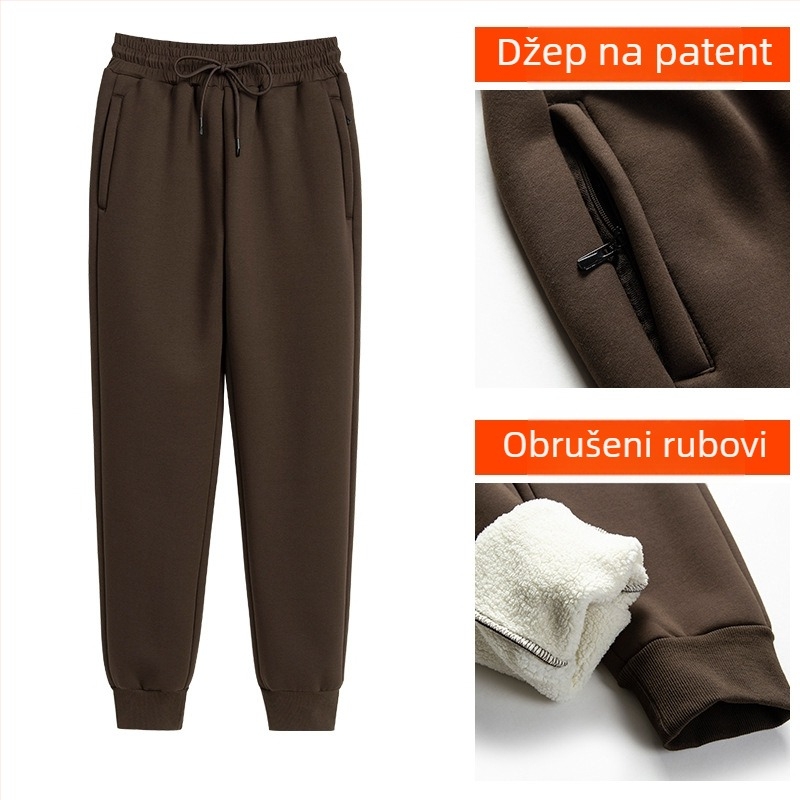 Ženske casual hlače s Sherpa podstavom, mješavina poliestera i elastana, visok struk, debela toplina, zima 2023