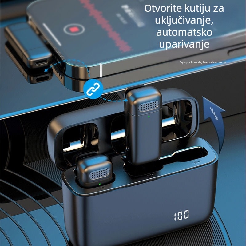 Mikrofon za prijenos uživo s ugrađenom baterijom, niska razina buke ispod 60 dB, 1 W snage, kapacitivni radio tuner