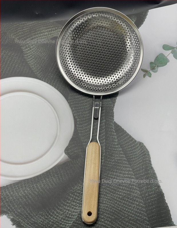 Colander od 201 nerđajućeg čelika s drvenom drškom, zaštita od opeklina, težina ~150 g, proizvedeno u Guangdongu