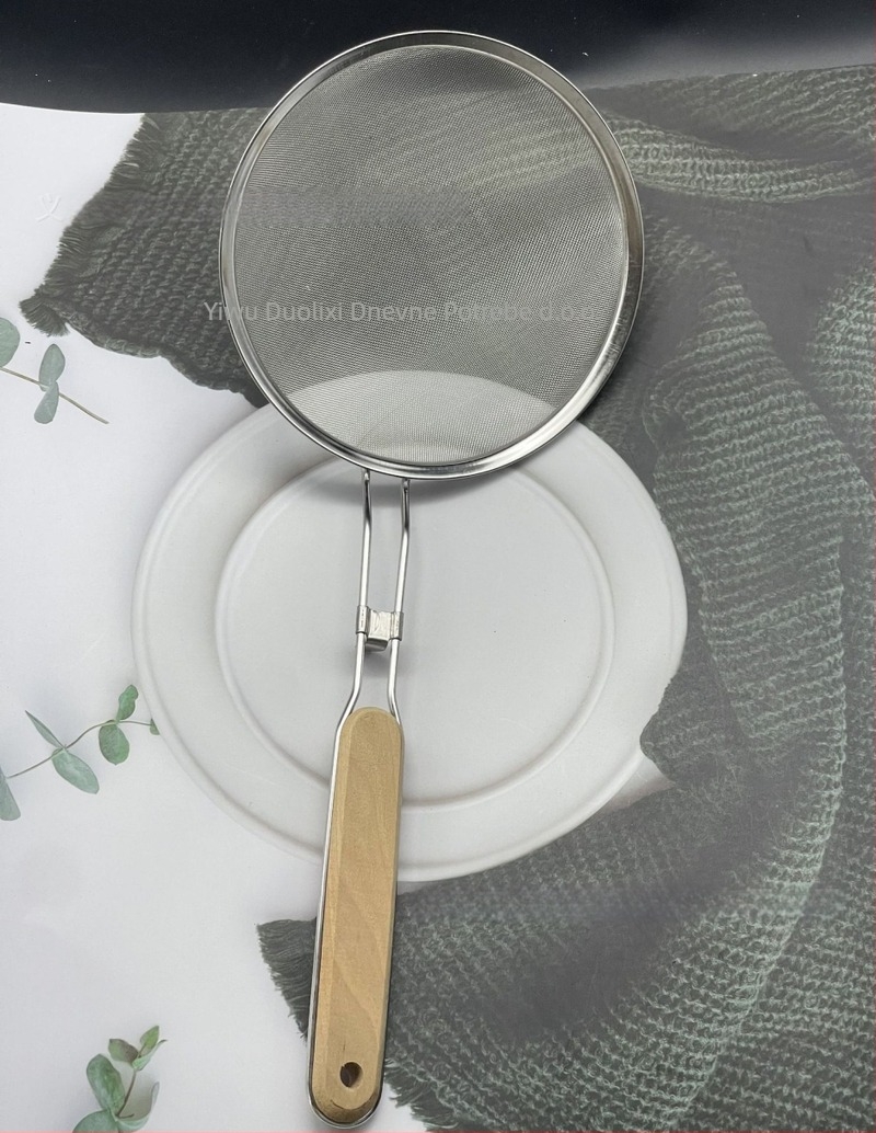 Colander od 201 nerđajućeg čelika s drvenom drškom, zaštita od opeklina, težina ~150 g, proizvedeno u Guangdongu
