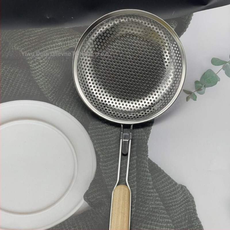 Colander od 201 nerđajućeg čelika s drvenom drškom, zaštita od opeklina, težina ~150 g, proizvedeno u Guangdongu