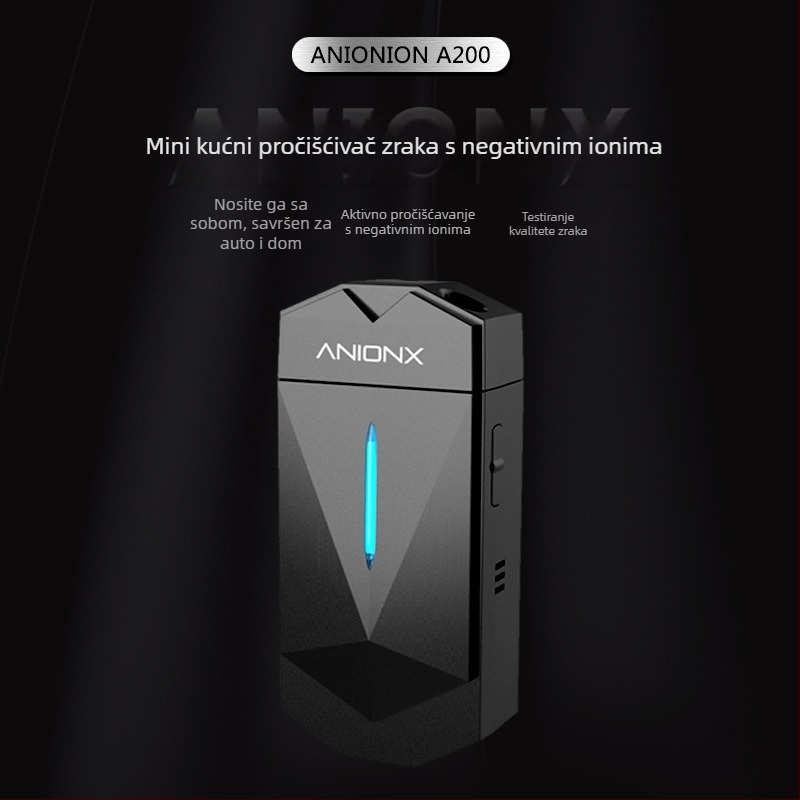 Pročišćivač zraka s negativnim ionima – model A200, 51–150 m3/h, USB/AC napajanje, za prostorije do 10 m²