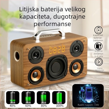Prijenosni drveni Bluetooth zvučnik za vanjske karaoke, snažan zvuk, ugrađena baterija 4000-6000 mAh, Bluetooth 5.0, 40 W, domet 20 m