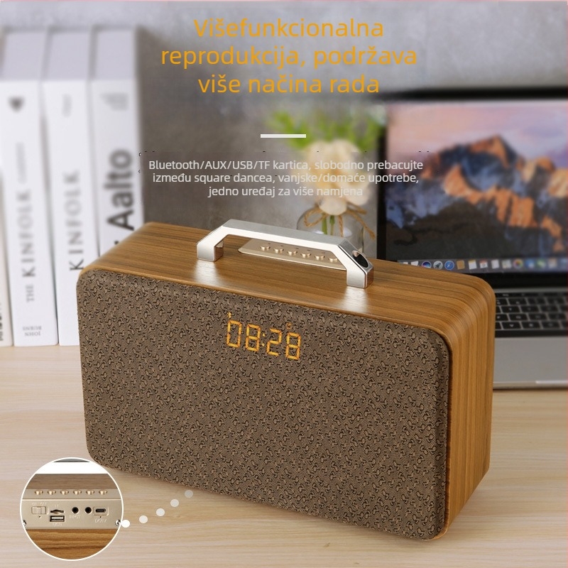 Prijenosni drveni Bluetooth zvučnik za vanjske karaoke, snažan zvuk, ugrađena baterija 4000-6000 mAh, Bluetooth 5.0, 40 W, domet 20 m