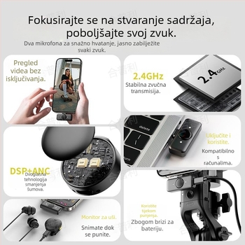Q8 Lavalier mikrofon za live emitiranje, magnetski dvostruki clip za ovratnik, pametno smanjenje šuma, omnidirekcionalan, ugrađena litij baterija, trajanje 3–6 sati, SNR ≥60 dB