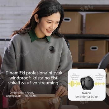 Q8 Lavalier mikrofon za live emitiranje, magnetski dvostruki clip za ovratnik, pametno smanjenje šuma, omnidirekcionalan, ugrađena litij baterija, trajanje 3–6 sati, SNR ≥60 dB