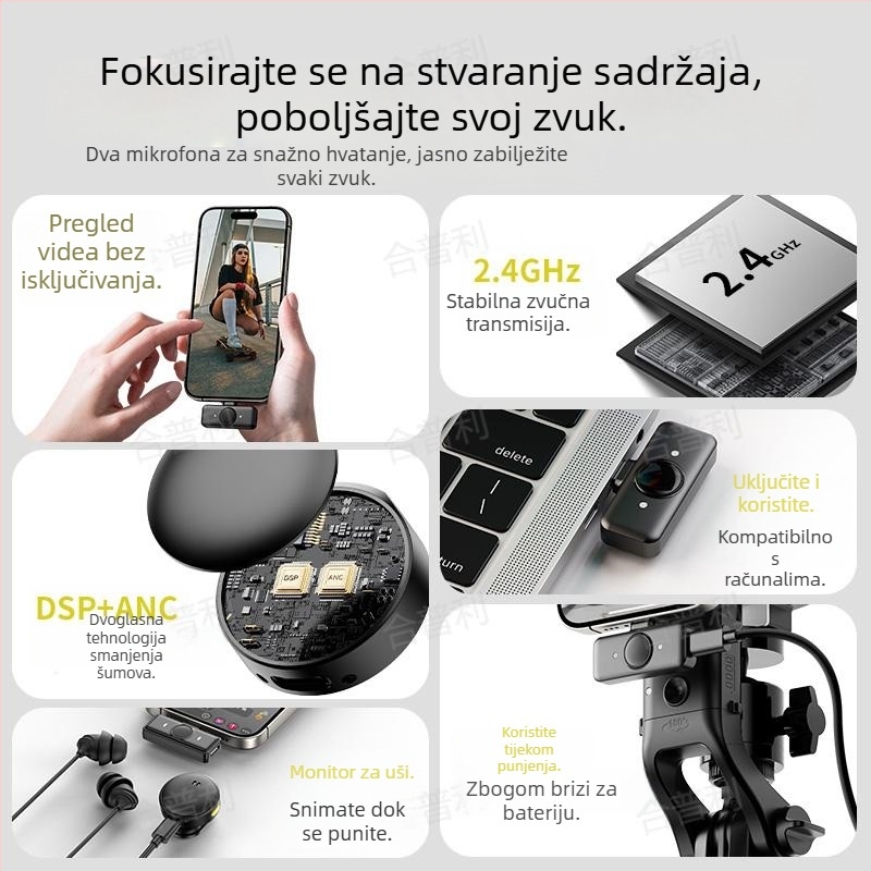 Q8 Lavalier mikrofon za live emitiranje, magnetski dvostruki clip za ovratnik, pametno smanjenje šuma, omnidirekcionalan, ugrađena litij baterija, trajanje 3–6 sati, SNR ≥60 dB