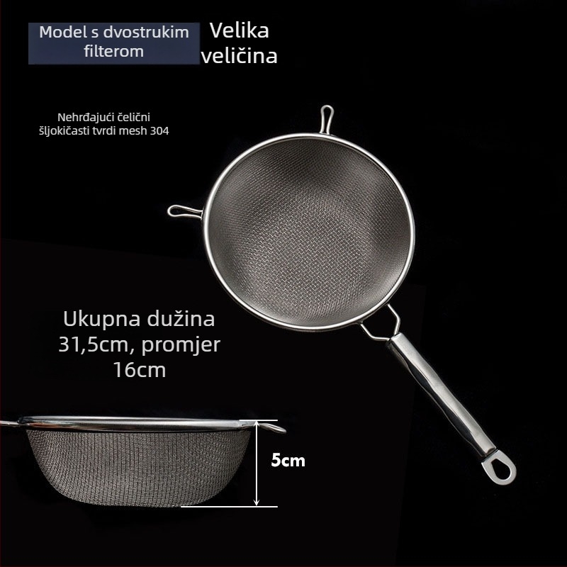 Colander od nehrđajućeg čelika 304 s dvostrukom mrežom za filtriranje sokova i prosijavanje brašna, protuklizno, dvostruke kukice