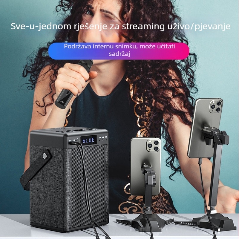 Prijenosni vanjski karaoke zvučnik s bežičnim mikrofonom, 40W izlaz, 40Hz-20kHz, ugrađena baterija, 8 sati reprodukcije, IPX9 vodootporan